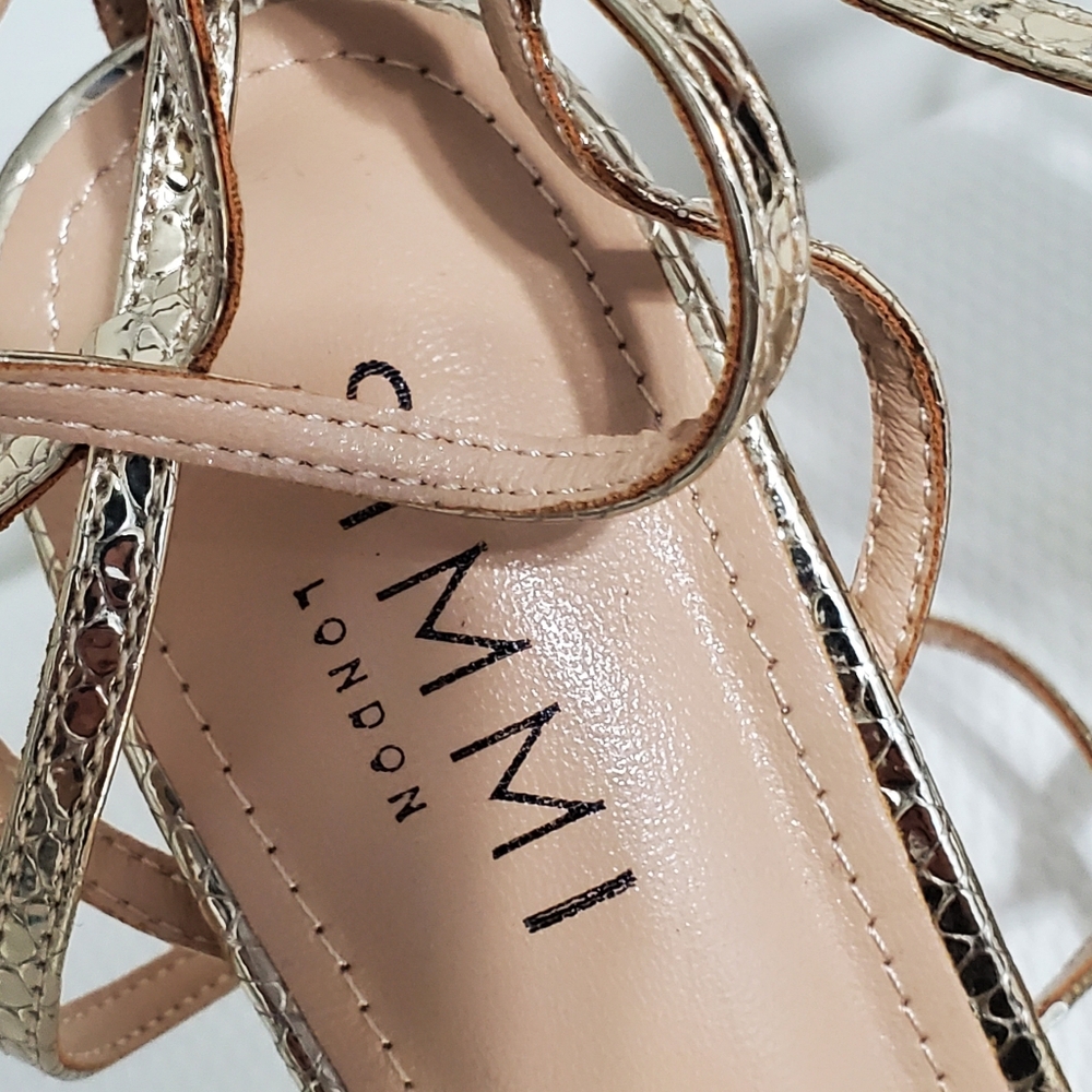 SIMMI London Gold Snake Strappy Heels Size 9 - Picture 3 of 8